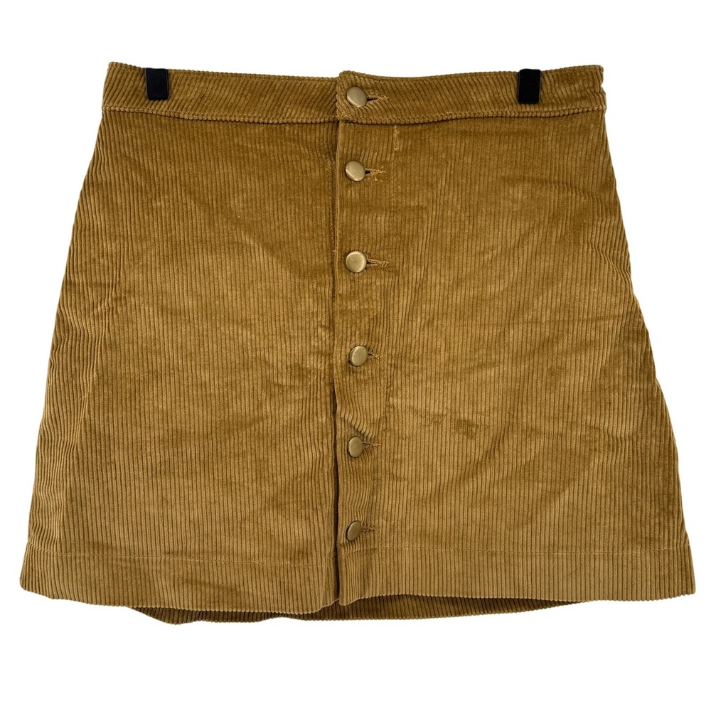 American Apparel Button Front Corduroy Mini Skirt Camel Tan Women L USA Made